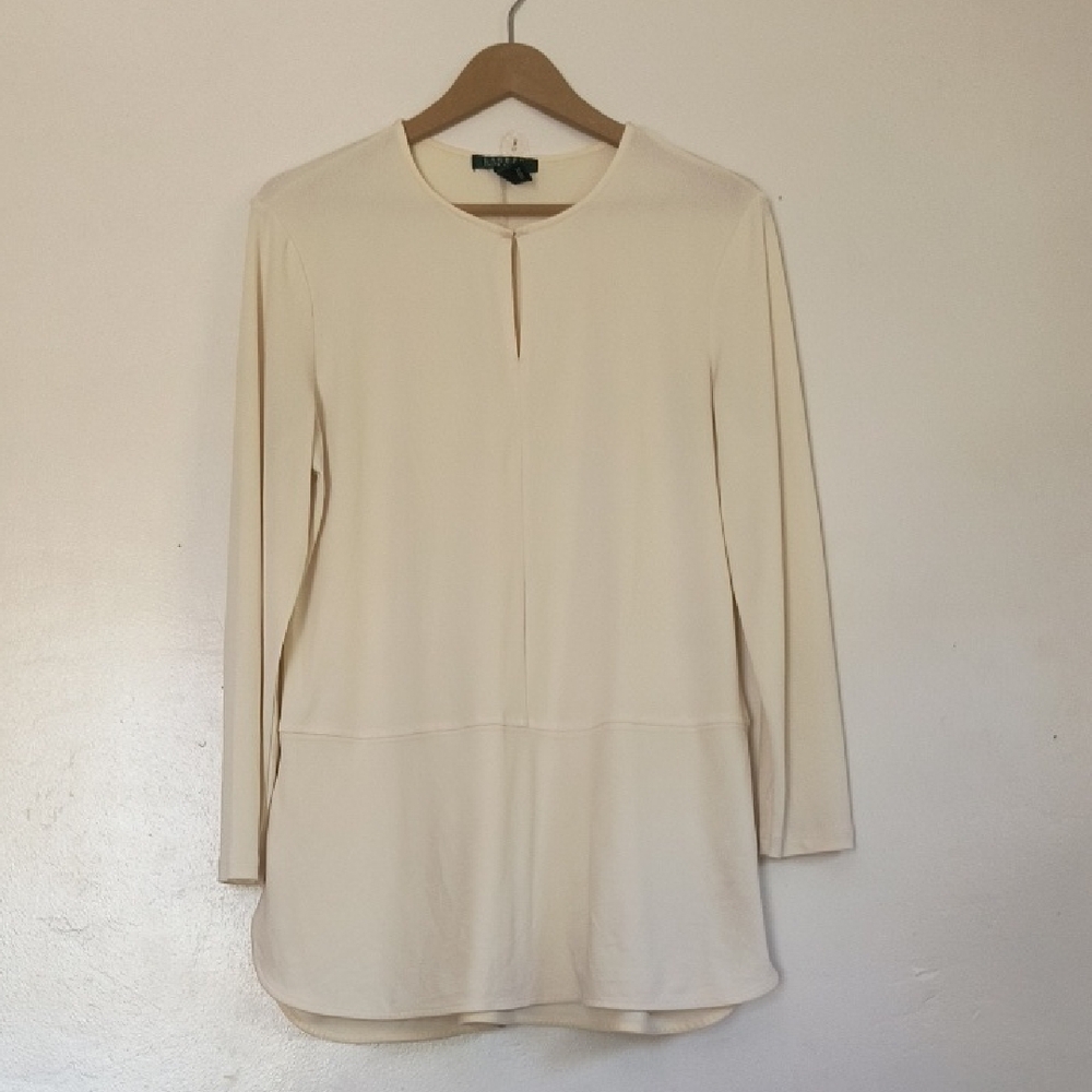 Lauren Ralph Lauren Ivory Long Sleeve Blouse Tunic Sz Large Women